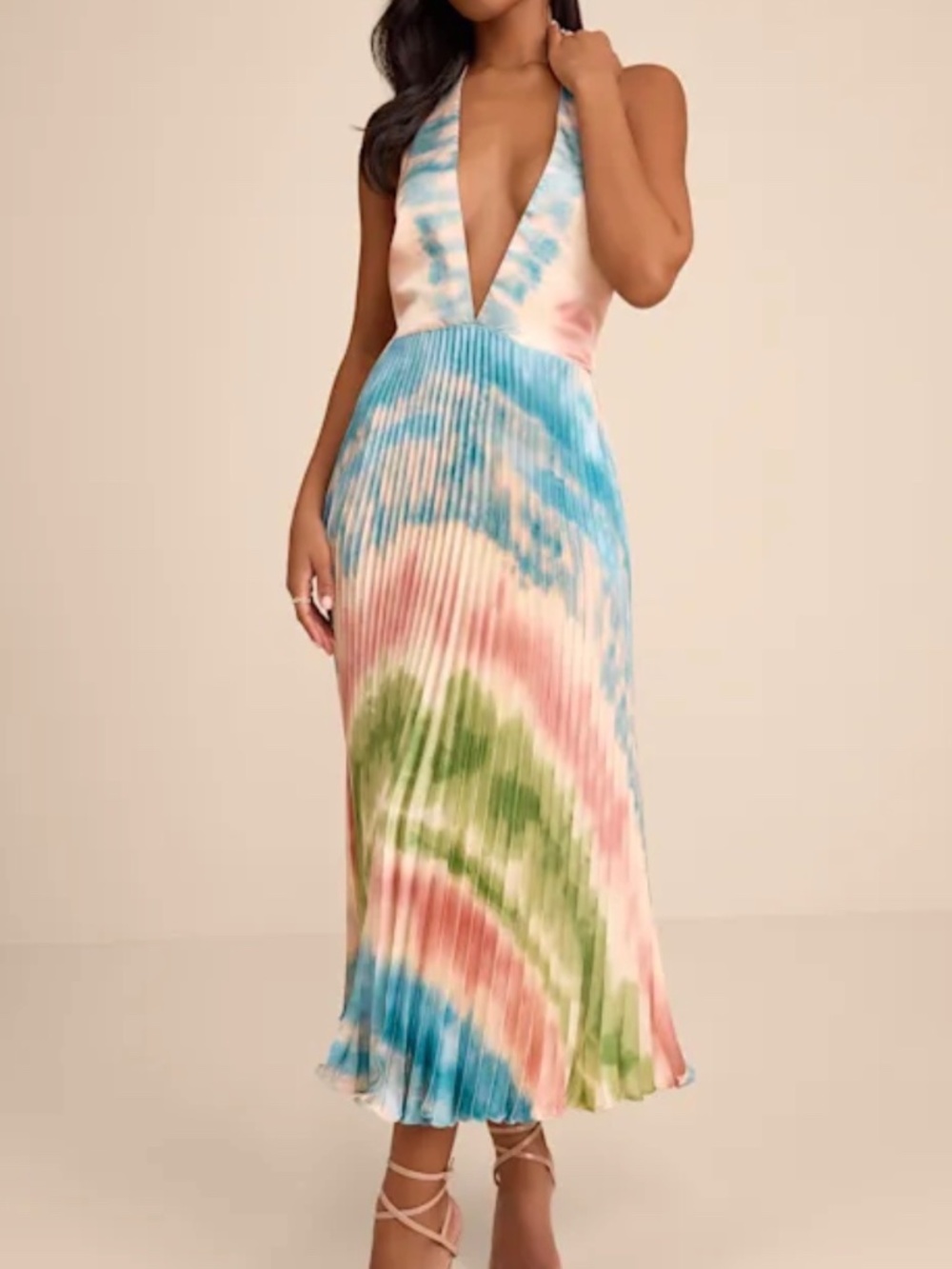 Lulus Multi Tie-Dye Satin Halter Midi Dress